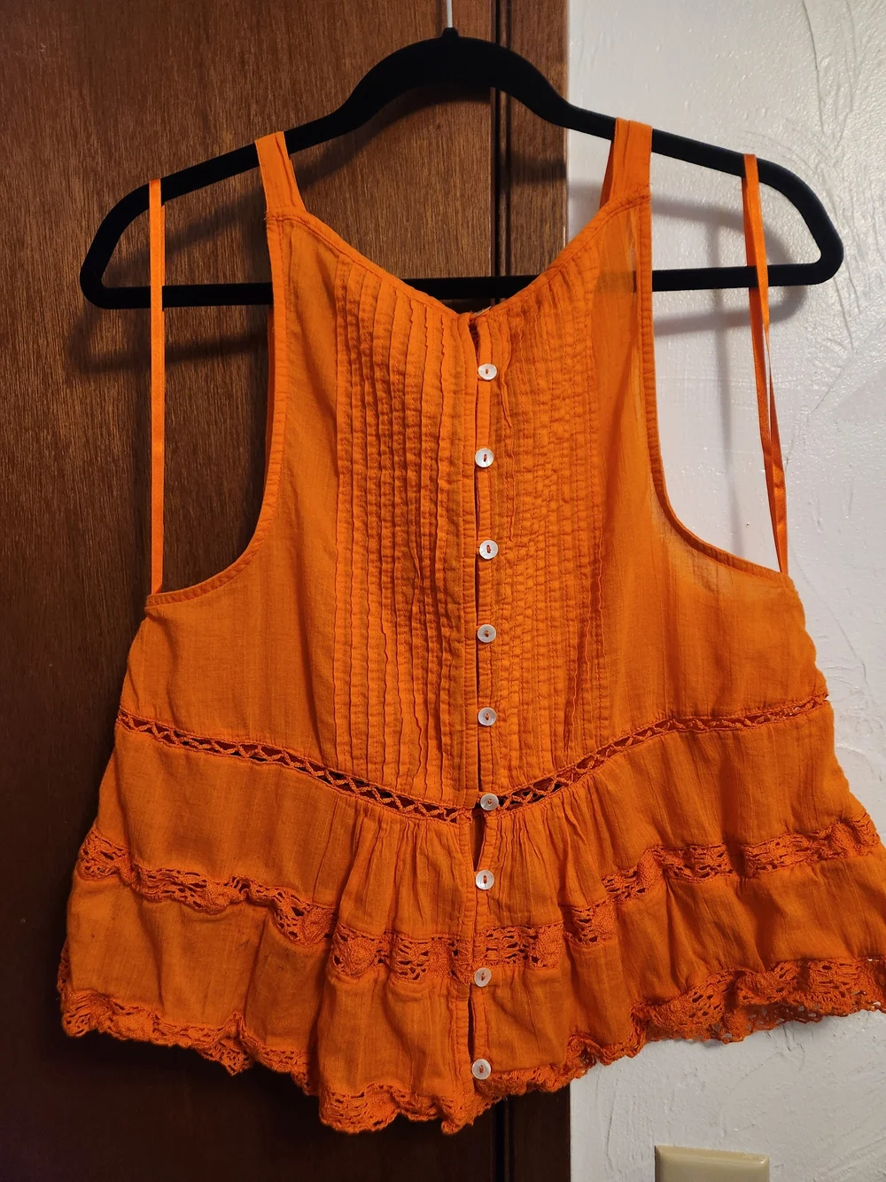 Free People Firecracker Orange Crush Lace-Trim Peplum Tank Medium